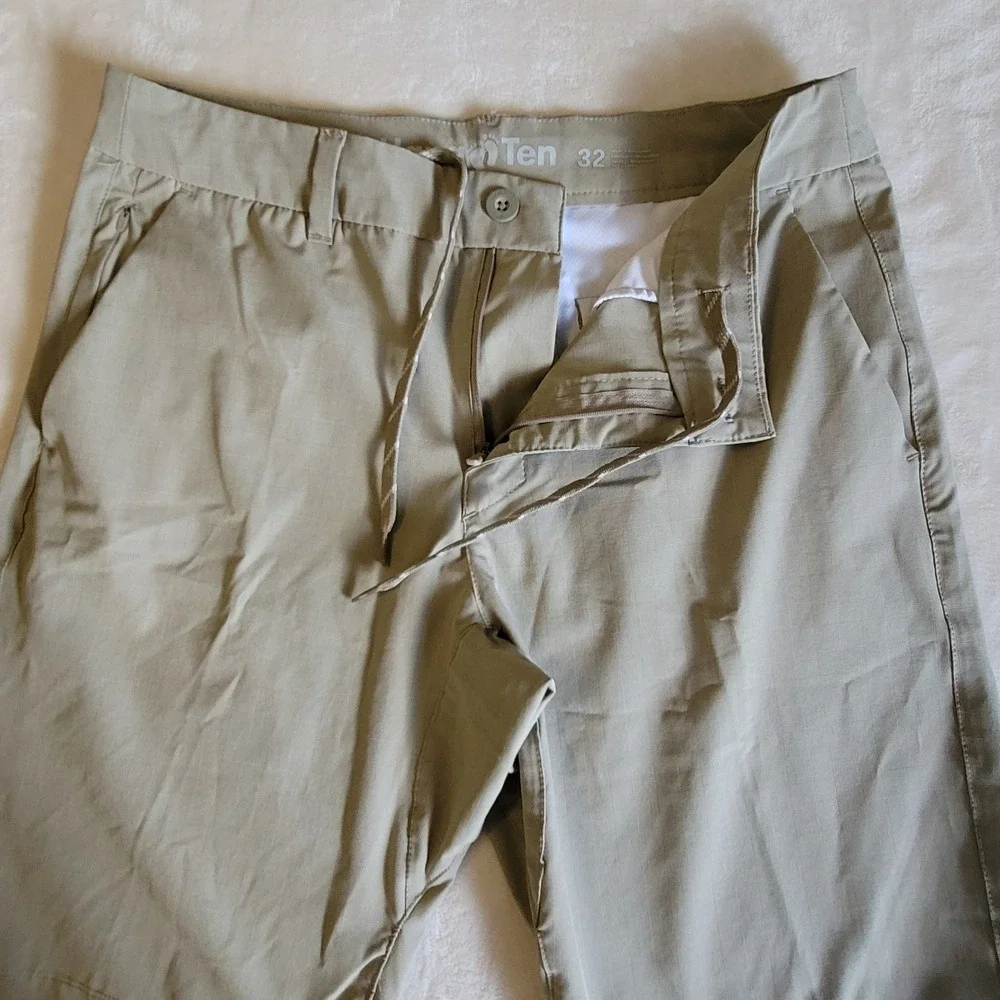 Hang Ten Hybrid Shorts Mens 32 Khaki‎ Tan Glen Plaid Stretch Quick Dry Casual